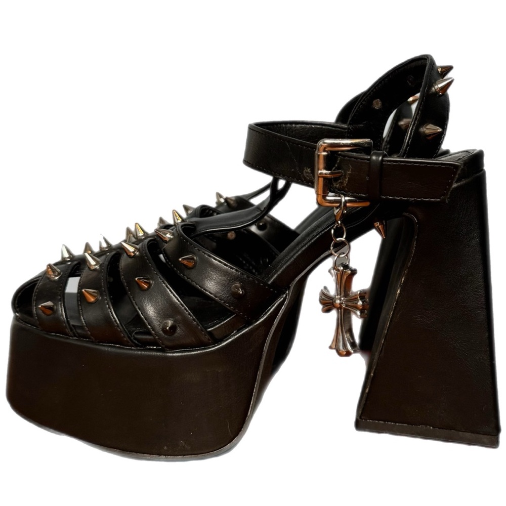 KOI ANGEL MIST PLATFORM HEELS BLACK STUDDED GOTH CROSS SIZE 8 - Picture 5 of 14